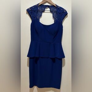 Xscape Royal Navy Blue Lace Top Layered Classy Cocktail Dress - Women’s Size 6